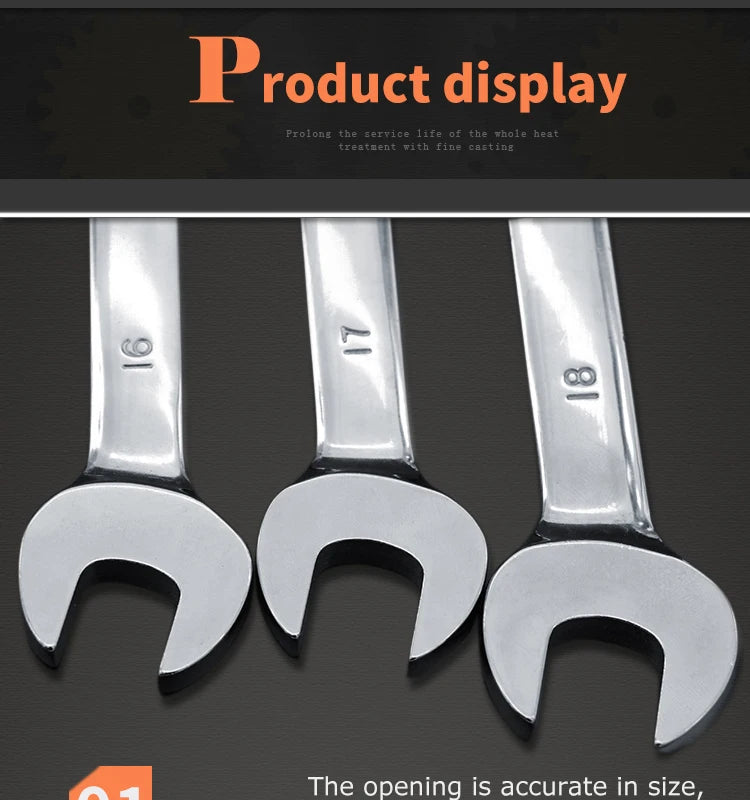 chrome vanadium  ring gear ratchet wrench reversible 6-8-10-12-13-14-17-18-19-21-22-24-30-32mm ratchet combination spanner set