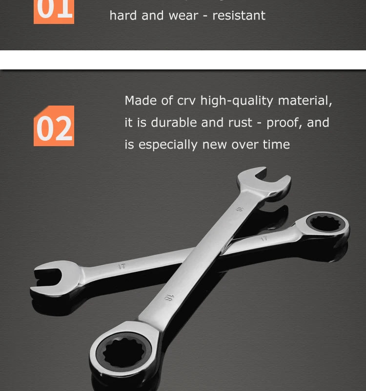 chrome vanadium  ring gear ratchet wrench reversible 6-8-10-12-13-14-17-18-19-21-22-24-30-32mm ratchet combination spanner set