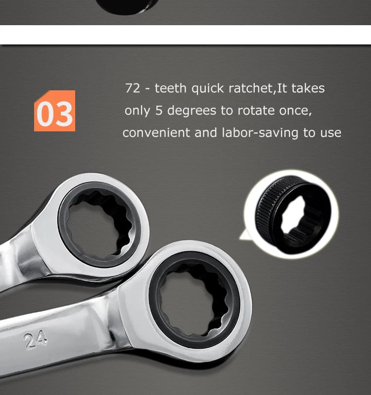 chrome vanadium  ring gear ratchet wrench reversible 6-8-10-12-13-14-17-18-19-21-22-24-30-32mm ratchet combination spanner set