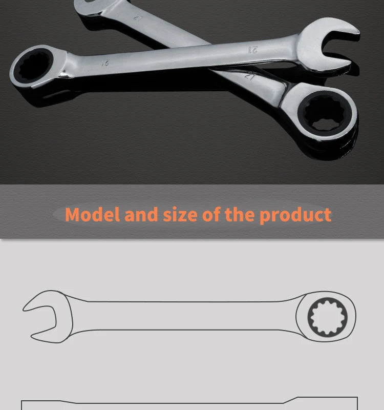 chrome vanadium  ring gear ratchet wrench reversible 6-8-10-12-13-14-17-18-19-21-22-24-30-32mm ratchet combination spanner set