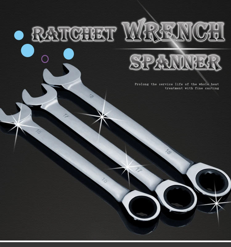 chrome vanadium  ring gear ratchet wrench reversible 6-8-10-12-13-14-17-18-19-21-22-24-30-32mm ratchet combination spanner set