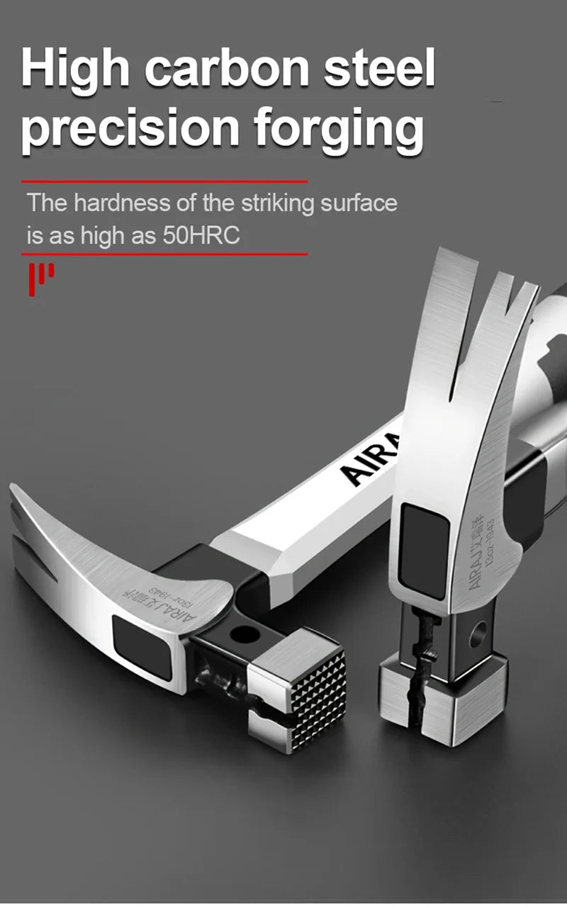 AIRAJ Short/Long Handle Claw Hammer Double Nail High Carbon Steel Household Durable Anti Slip Industrial Grade Hand Tool