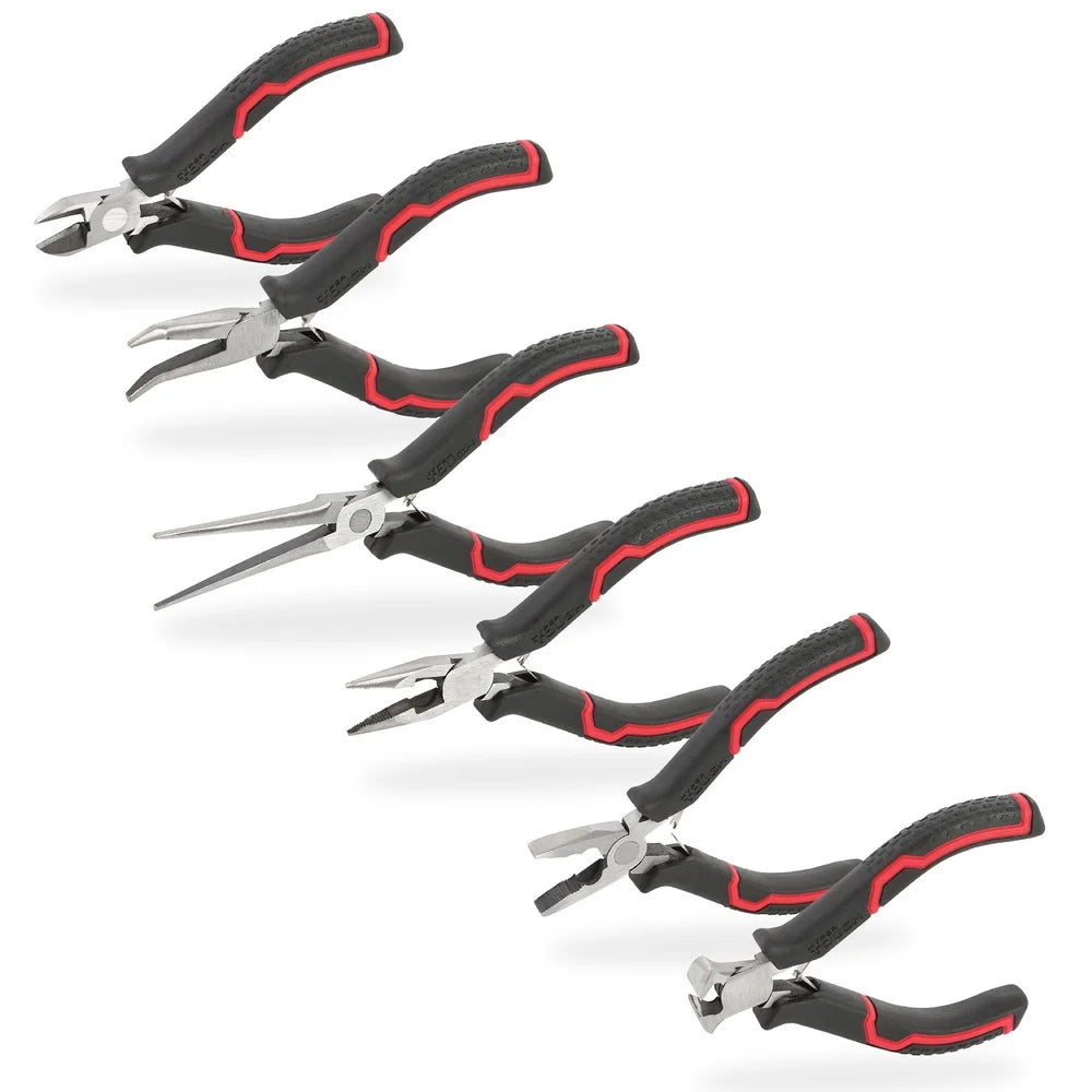 6-Piece Mini Pliers Set Spring Loaded Grip for Jewelry Making Crafting DIY Durable Steel Tools