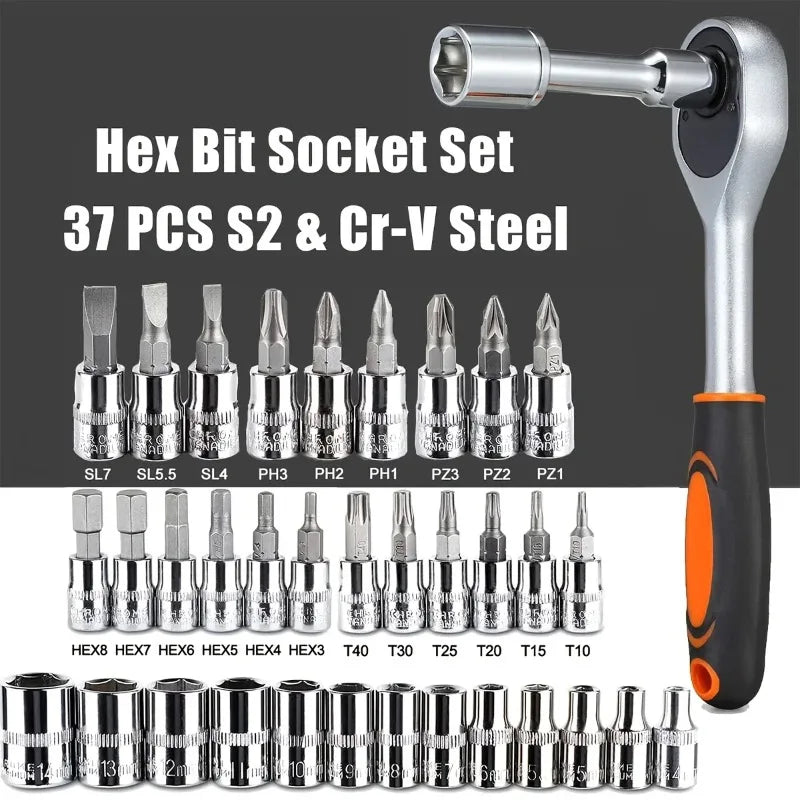 １Pc Krachtige 46pcs/set Carbon Steel Combination Set 1/4" Wrench Socket Spanner Screwdriver Household Motorcycle Car Repair Tool