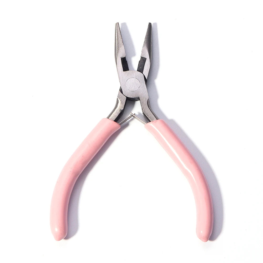 Portable Pink Stainless Steel Pliers Tool Set Jewelry Making Round Nose Plier Tweezers Kit for Handcrafts Beading Sewing DIY Sup