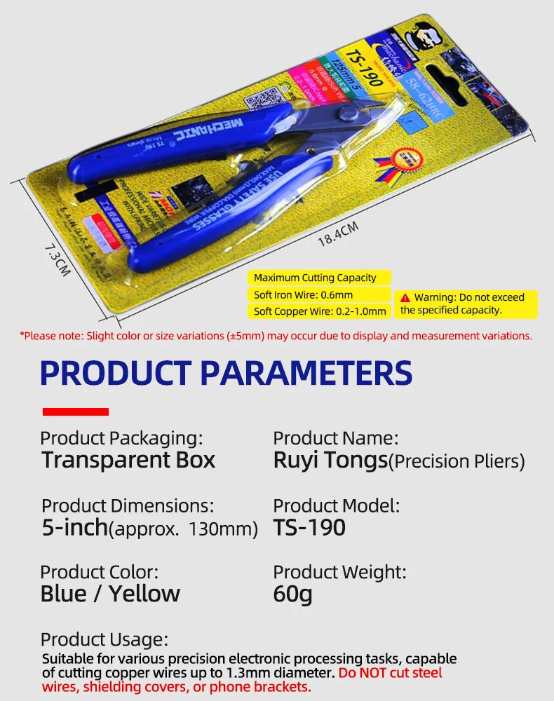 MECHANIC Diagonal Cutting Pliers TS-190 High Precision Electronic Cutter for PCB Phone Repair Electrician Hand Tool with Spring