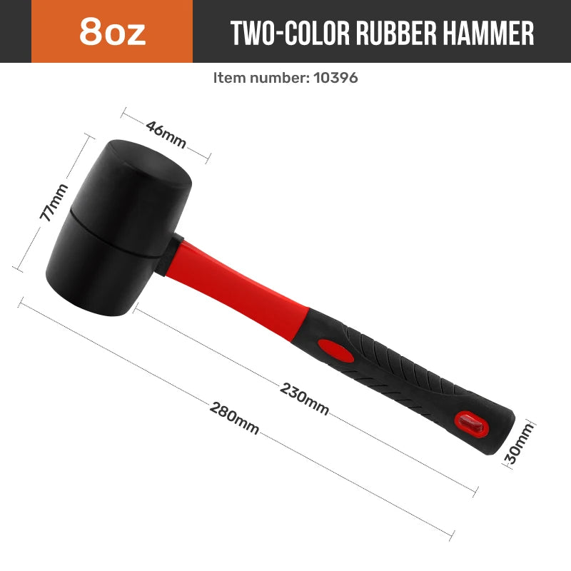 Hi-Spec Double Face Rubber Hammer, Heavy Duty Mallet with Insulated Hand Tool & Anti-Slip Grip for Installation/DIY (8/16/24 Oz)