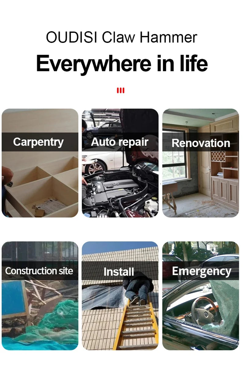 AIRAJ Short/Long Handle Claw Hammer Double Nail High Carbon Steel Household Durable Anti Slip Industrial Grade Hand Tool