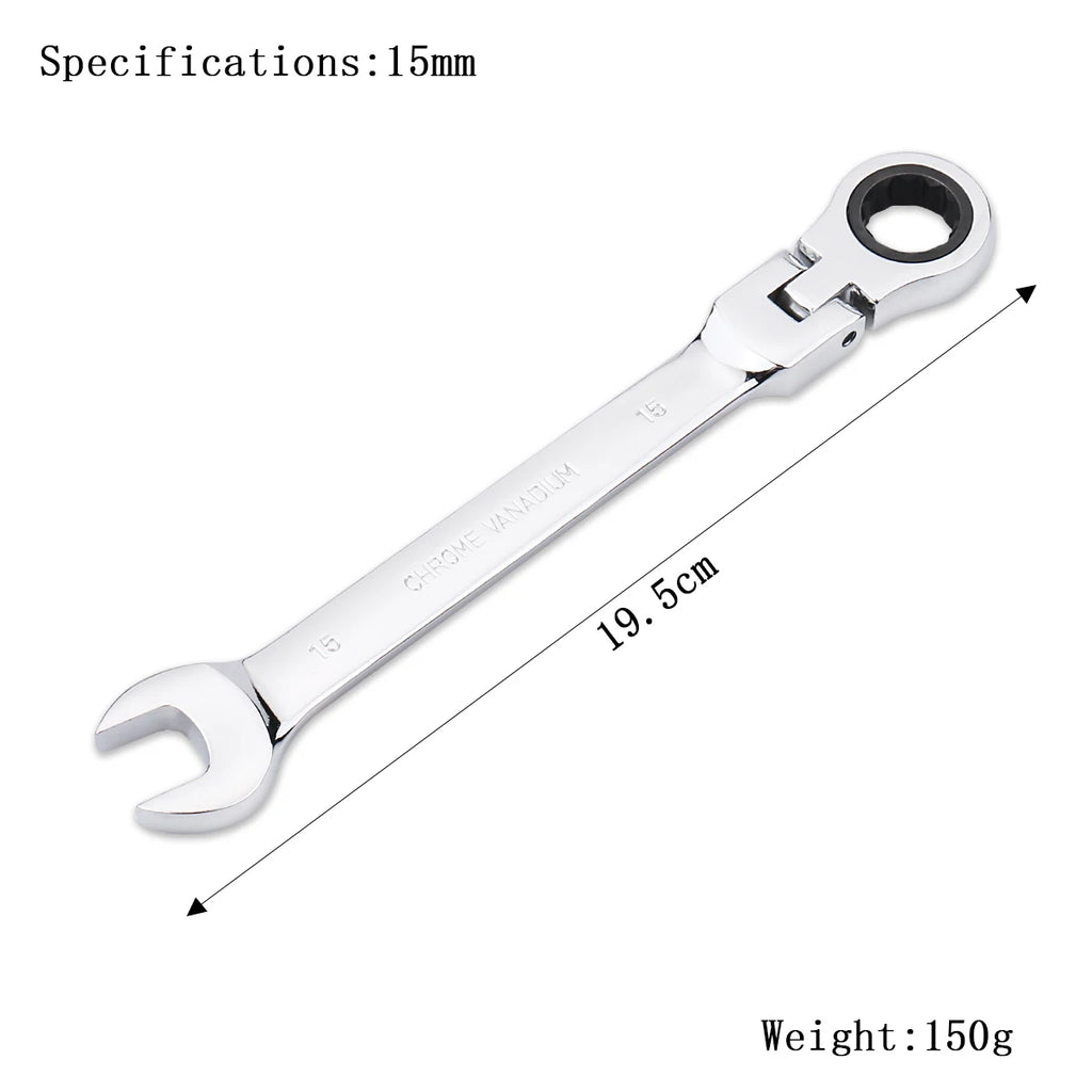 Ratchet Wrench Combination Metric Flex Head Ratcheting Wrench Metric Standard 11-15mm Sturdy Chrome Vanadium Steel Spanner Tools