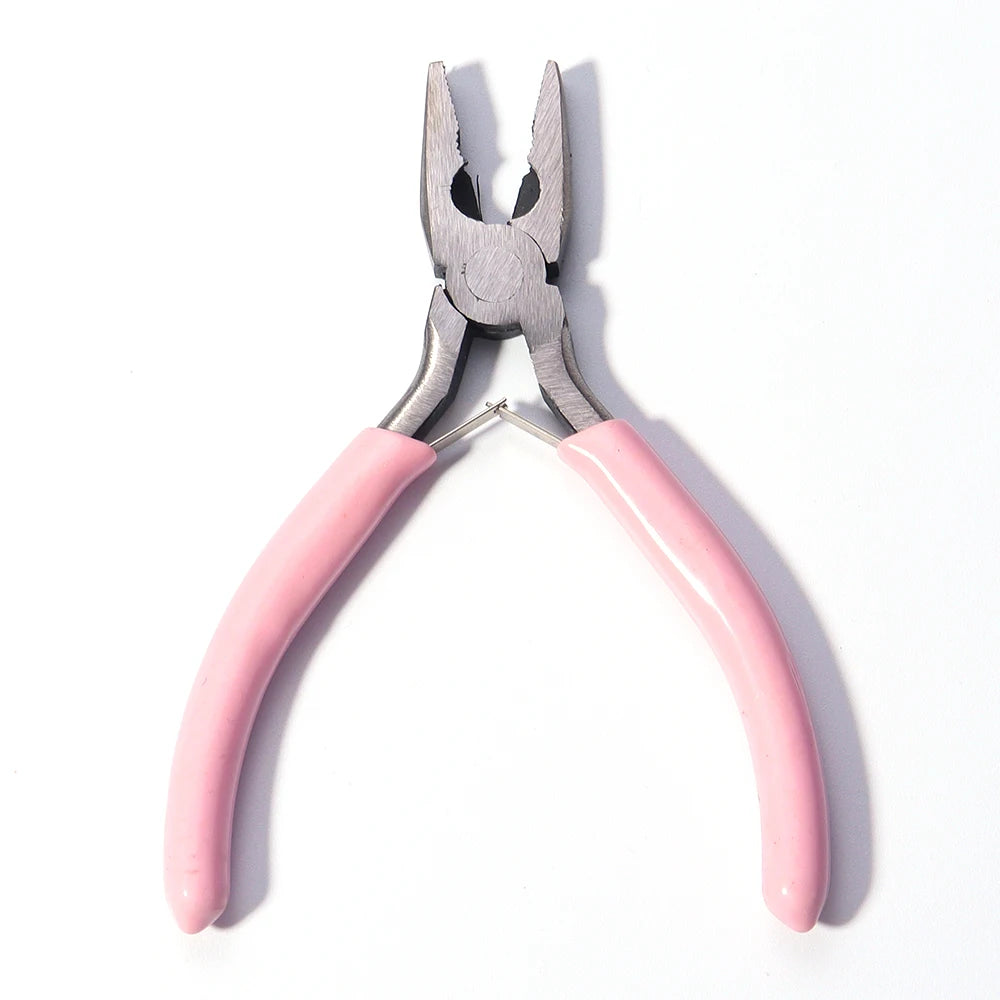 Portable Pink Stainless Steel Pliers Tool Set Jewelry Making Round Nose Plier Tweezers Kit for Handcrafts Beading Sewing DIY Sup
