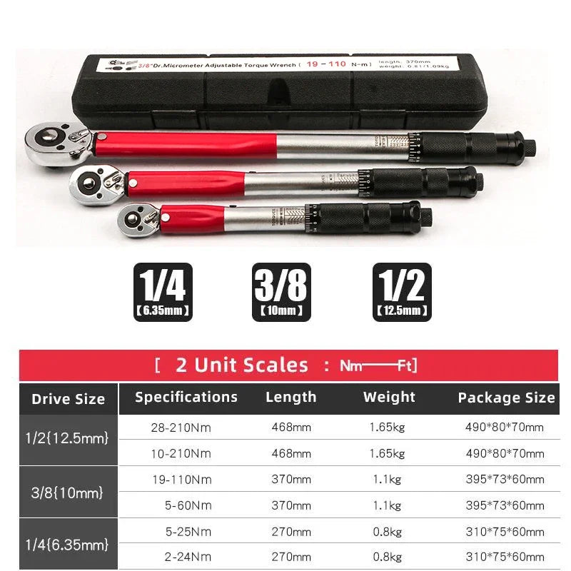 10-210N.m Torque Wrench 1/2"  Precise Reversible Ratchet Torques Key Professional Bicycle Motorcycle Car Automotive Tool