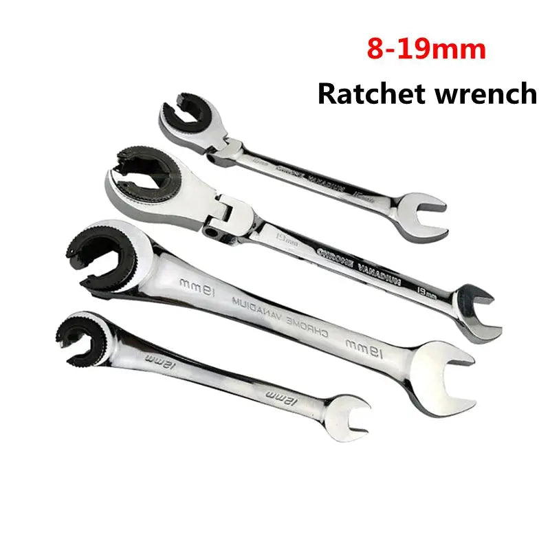 8-19mm 72 Teeth Tubing Ratchet Wrench Hand Tools with Open Flex-head Oil Spanners for Repair Tools