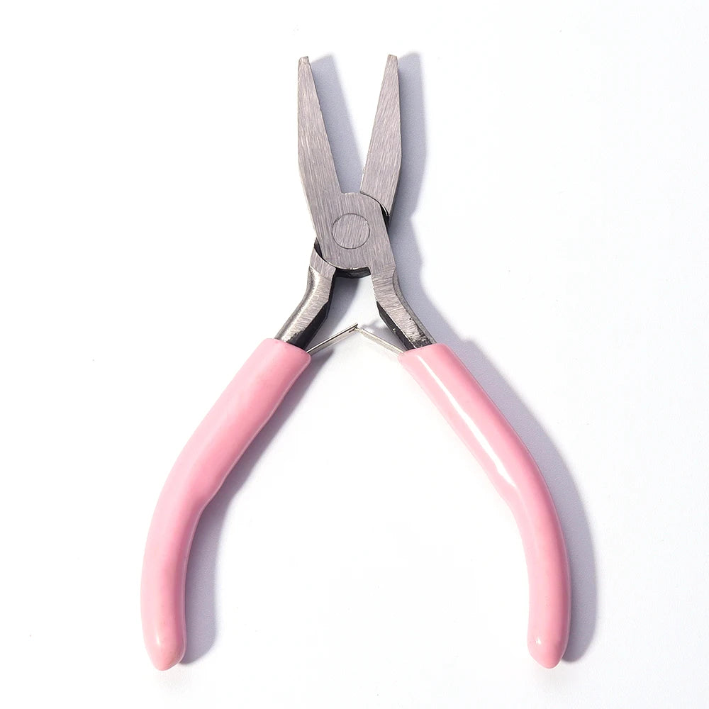 Portable Pink Stainless Steel Pliers Tool Set Jewelry Making Round Nose Plier Tweezers Kit for Handcrafts Beading Sewing DIY Sup