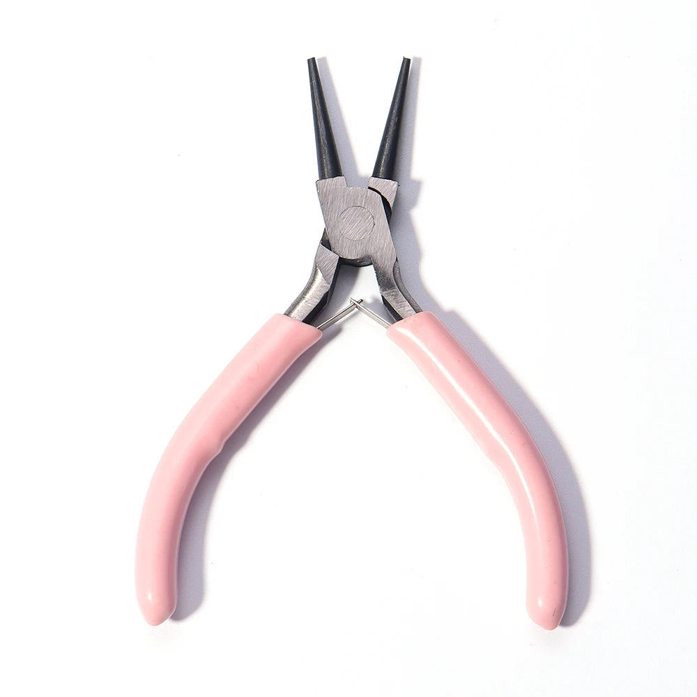 Portable Pink Stainless Steel Pliers Tool Set Jewelry Making Round Nose Plier Tweezers Kit for Handcrafts Beading Sewing DIY Sup