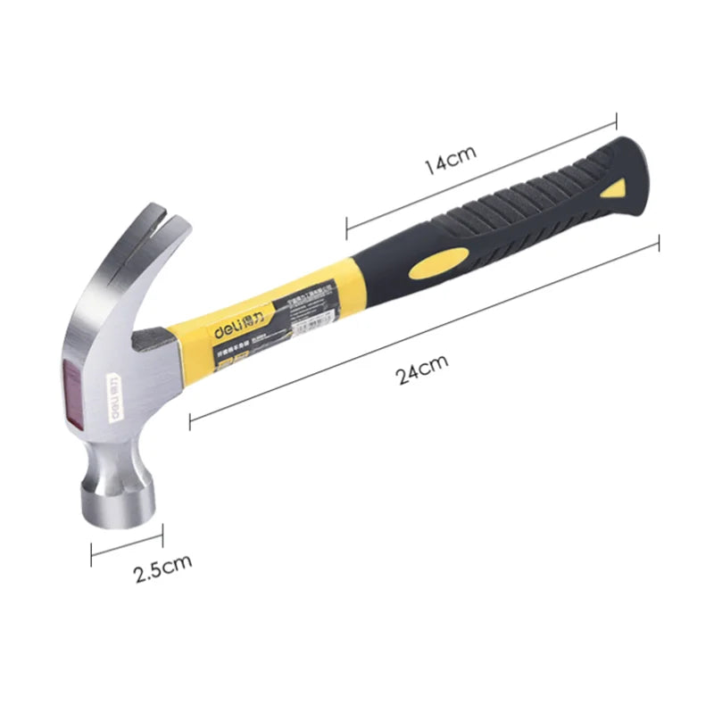 Deli 1Pcs High Carbon Hammers TPR Non-slip Handle Multifunction Woodworking Installation Nail Hammer Household Hand Tools Hammer