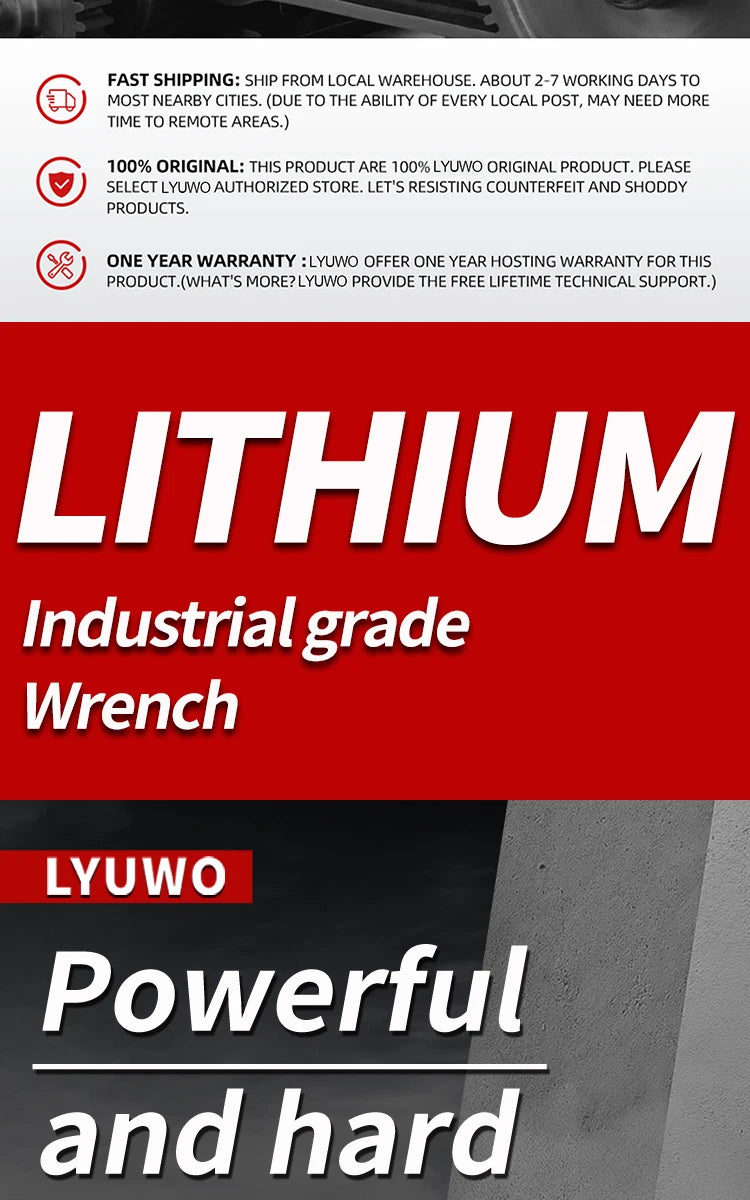 LYUWO 20V 420N. m Industrial Grade Impact Wrench For Automotive Repair, Woodworking, Lithium Battery, Brushless Electric Wrench