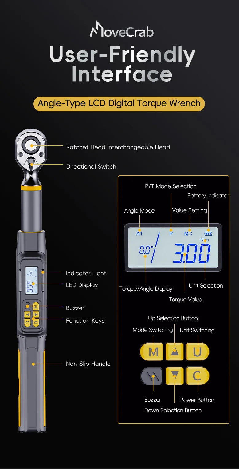 MoveCrab Angle Digital Torque Wrench Torque Wrench Preset Adjustable Car Maintenance