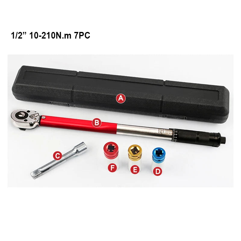 10-210N.m Torque Wrench 1/2"  Precise Reversible Ratchet Torques Key Professional Bicycle Motorcycle Car Automotive Tool