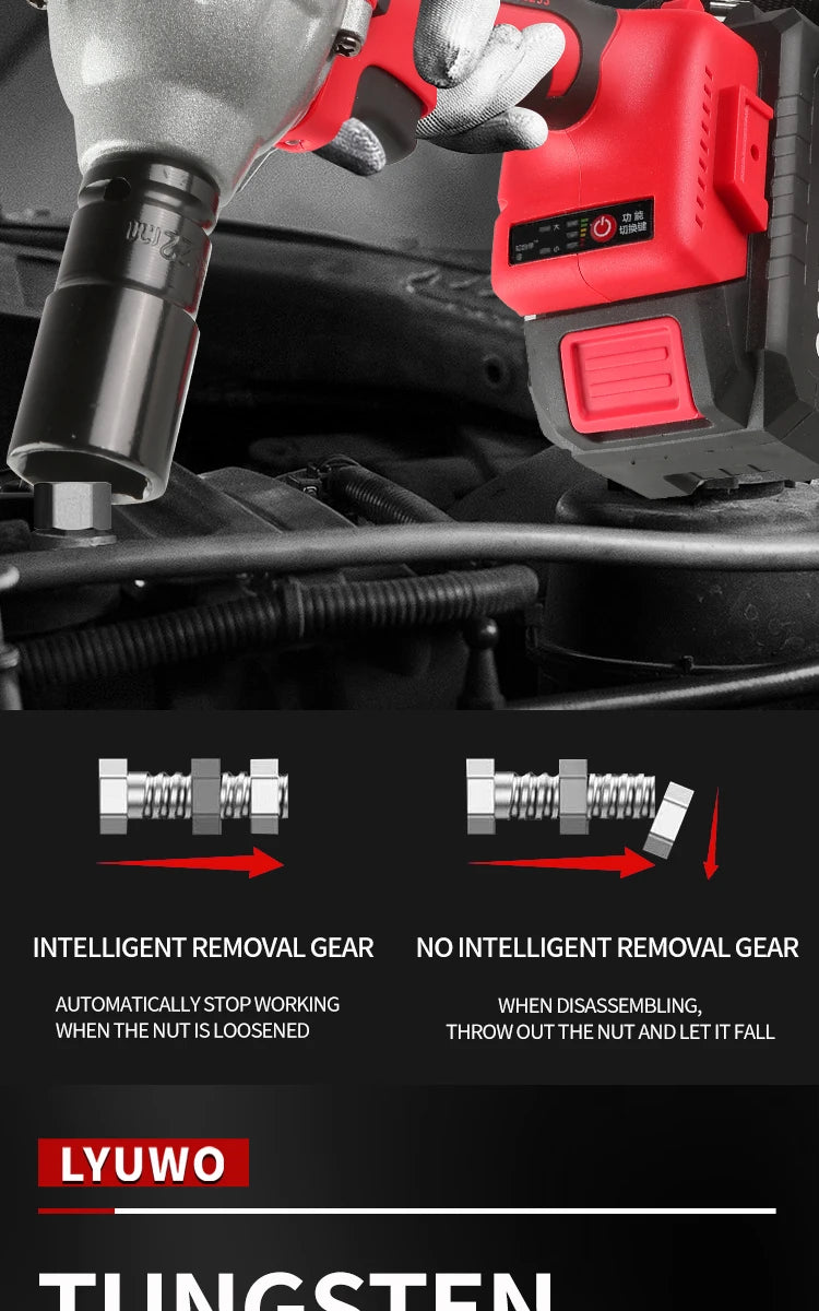 LYUWO 20V 420N. m Industrial Grade Impact Wrench For Automotive Repair, Woodworking, Lithium Battery, Brushless Electric Wrench