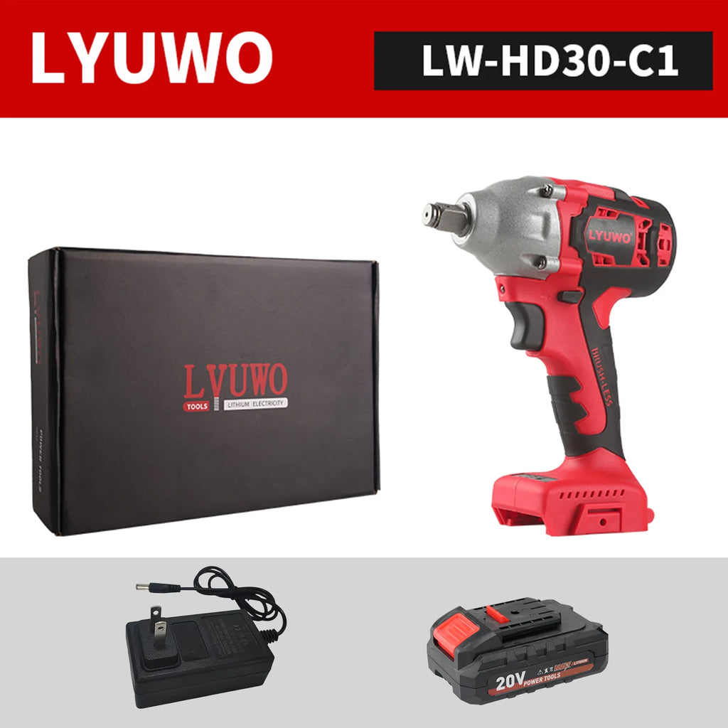 LYUWO 20V 420N. m Industrial Grade Impact Wrench For Automotive Repair, Woodworking, Lithium Battery, Brushless Electric Wrench