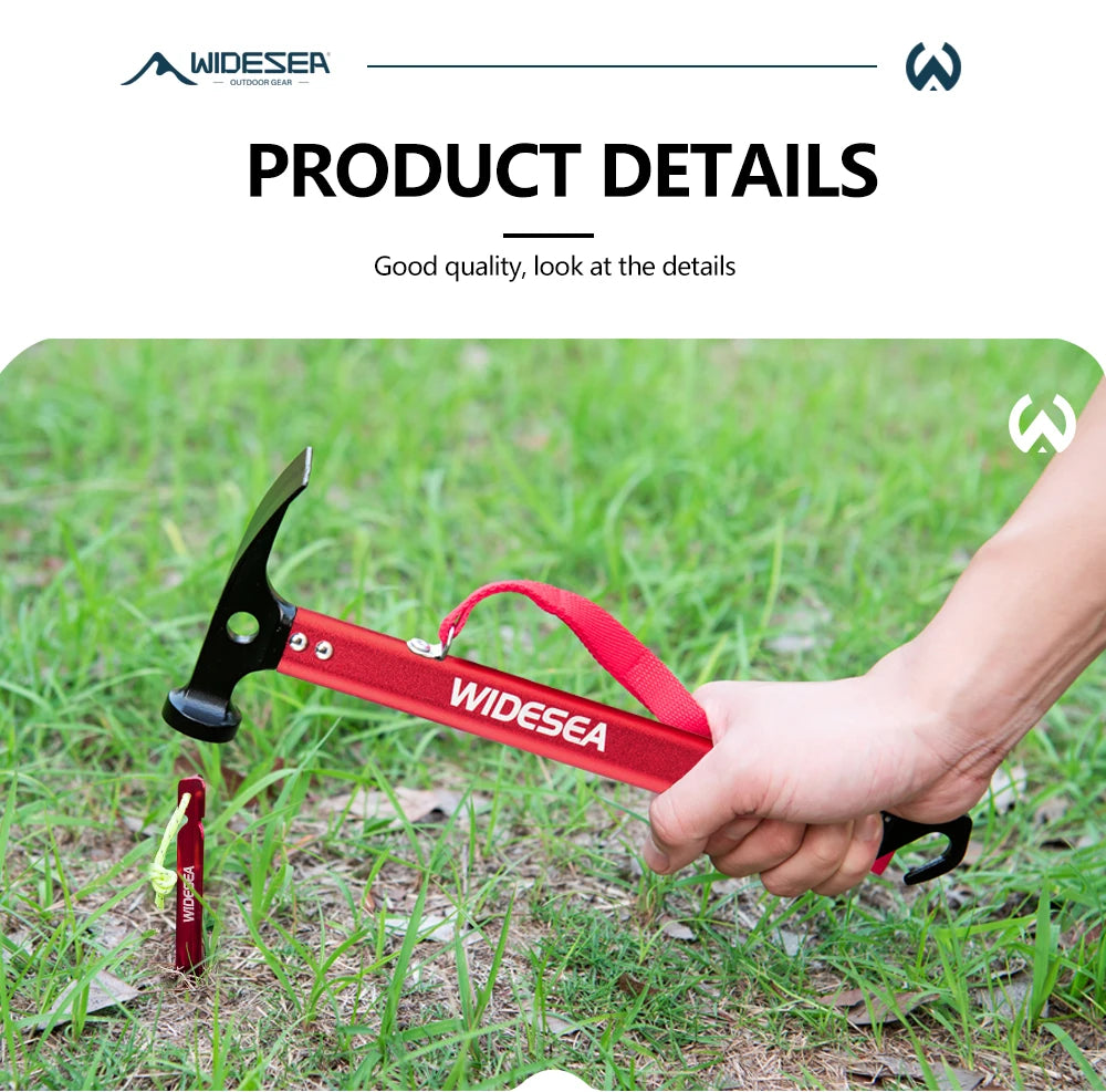 Widesea Aluminum Alloy Camping Nail Hammer Strong Durable Easy to Carry Multifunctional Hammer for Outdoor Tent Staking Backpack