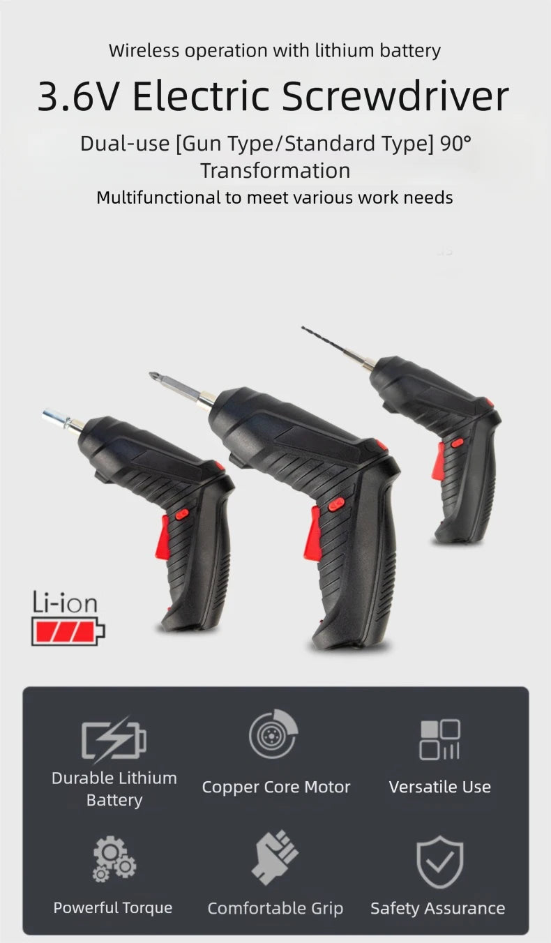 47PCS 3.6v Cordless Screwdriver Set with Rechargeable Lithium Battery Household Electric Drill Tool Kit for Maintenance Repair