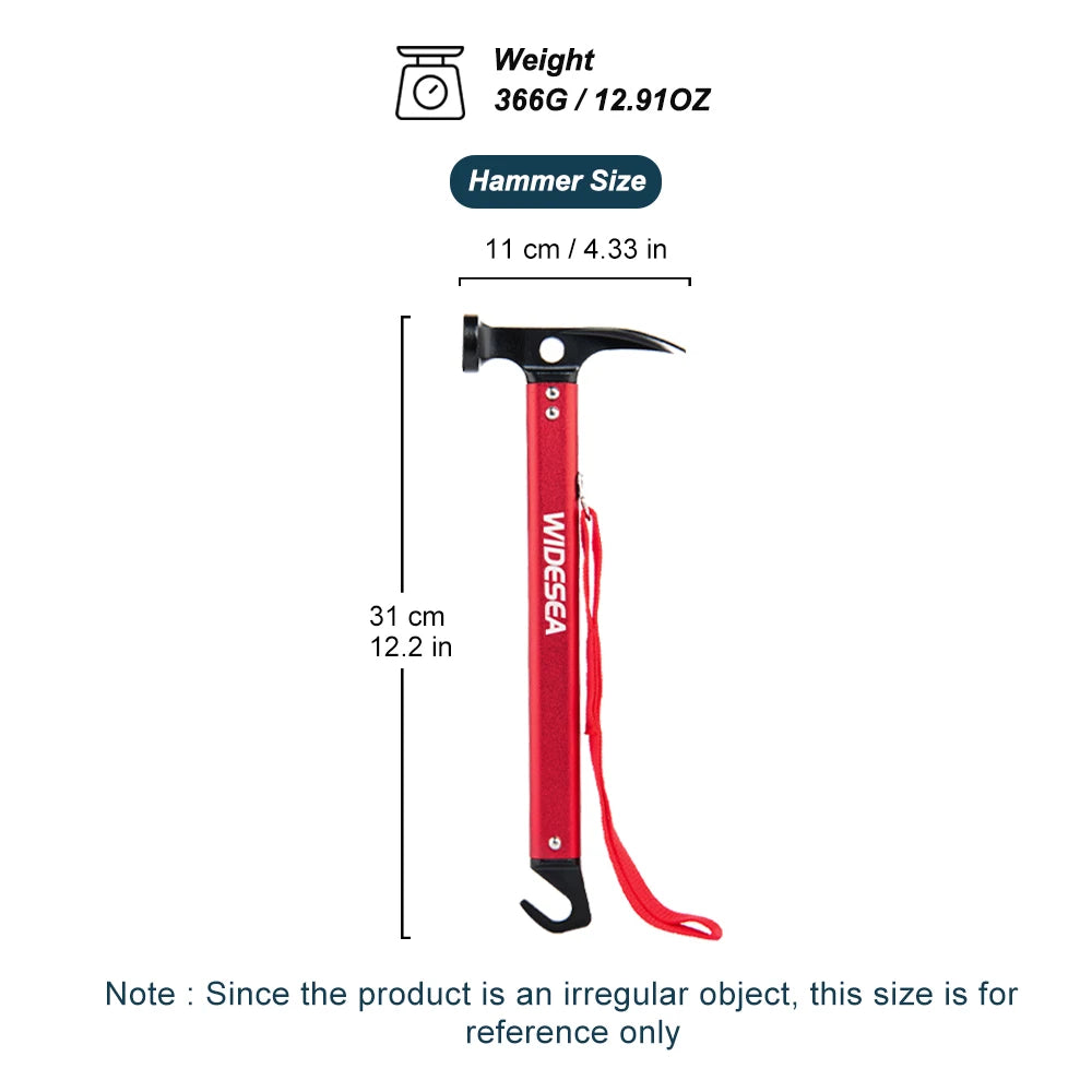 Widesea Aluminum Alloy Camping Nail Hammer Strong Durable Easy to Carry Multifunctional Hammer for Outdoor Tent Staking Backpack