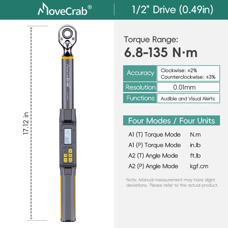 MoveCrab Angle Digital Torque Wrench Torque Wrench Preset Adjustable Car Maintenance
