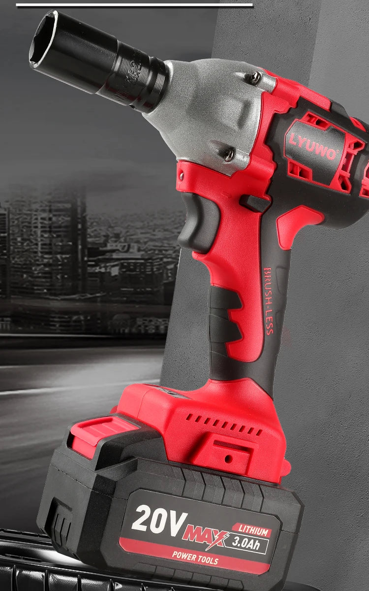 LYUWO 20V 420N. m Industrial Grade Impact Wrench For Automotive Repair, Woodworking, Lithium Battery, Brushless Electric Wrench