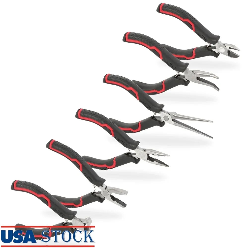 6-Piece Mini Pliers Set Spring Loaded Grip for Jewelry Making Crafting DIY Durable Steel Tools