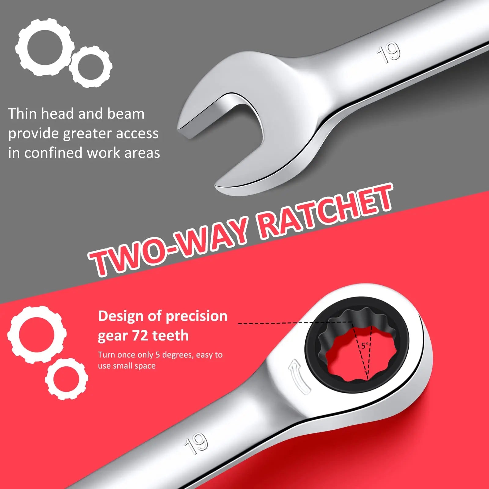 14-Piece Wrench Set, Ratcheting Wrench Set, Metric 6-19mm,Chrome Vanadium Steel with Storage Bag for truck/garage projects, etc.