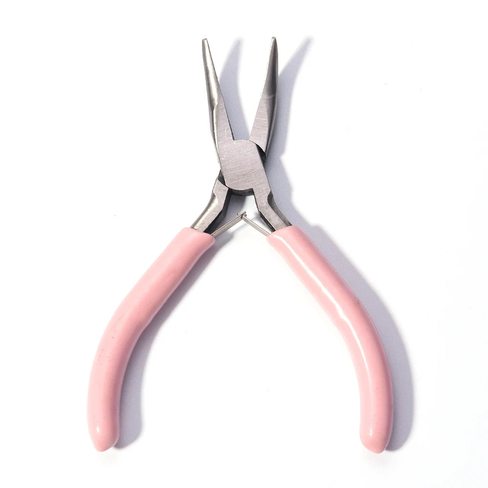 Portable Pink Stainless Steel Pliers Tool Set Jewelry Making Round Nose Plier Tweezers Kit for Handcrafts Beading Sewing DIY Sup