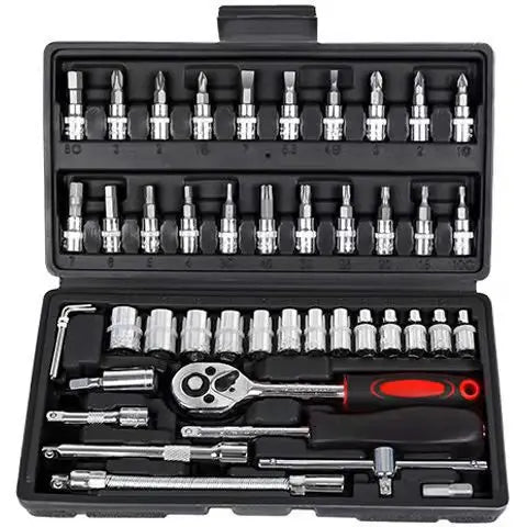 １Pc Krachtige 46pcs/set Carbon Steel Combination Set 1/4" Wrench Socket Spanner Screwdriver Household Motorcycle Car Repair Tool