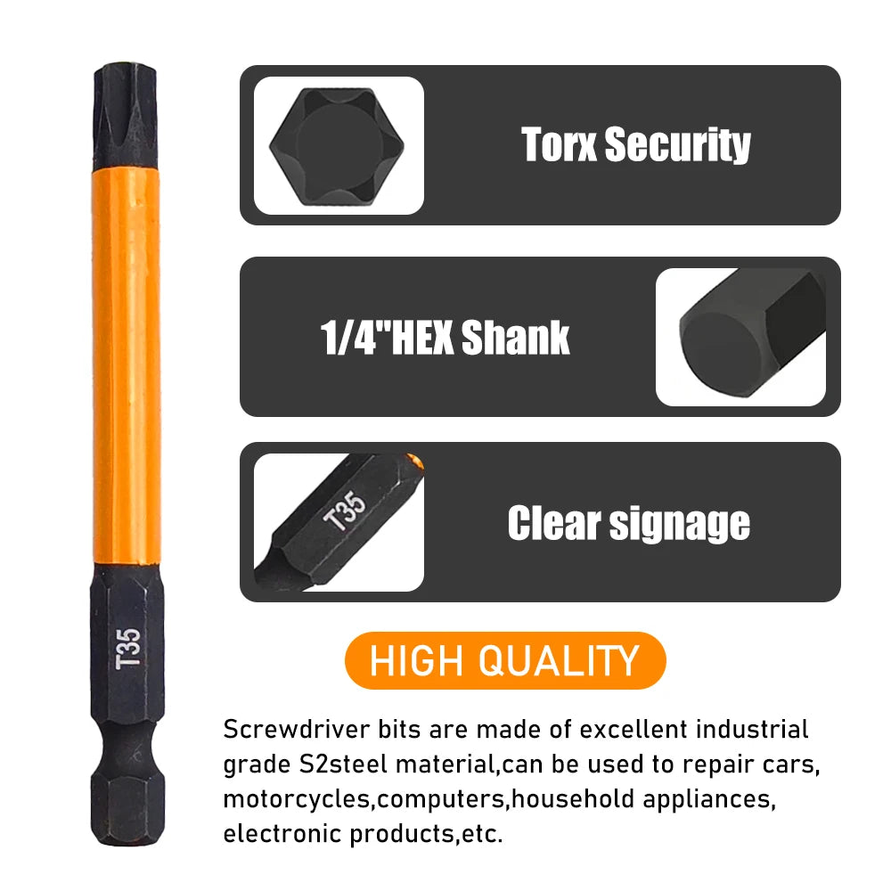 14Pcs 75/100/150mm Impact Torx Bit Set With Screwdriver handle T5-T40 Star Screwdriver Bit