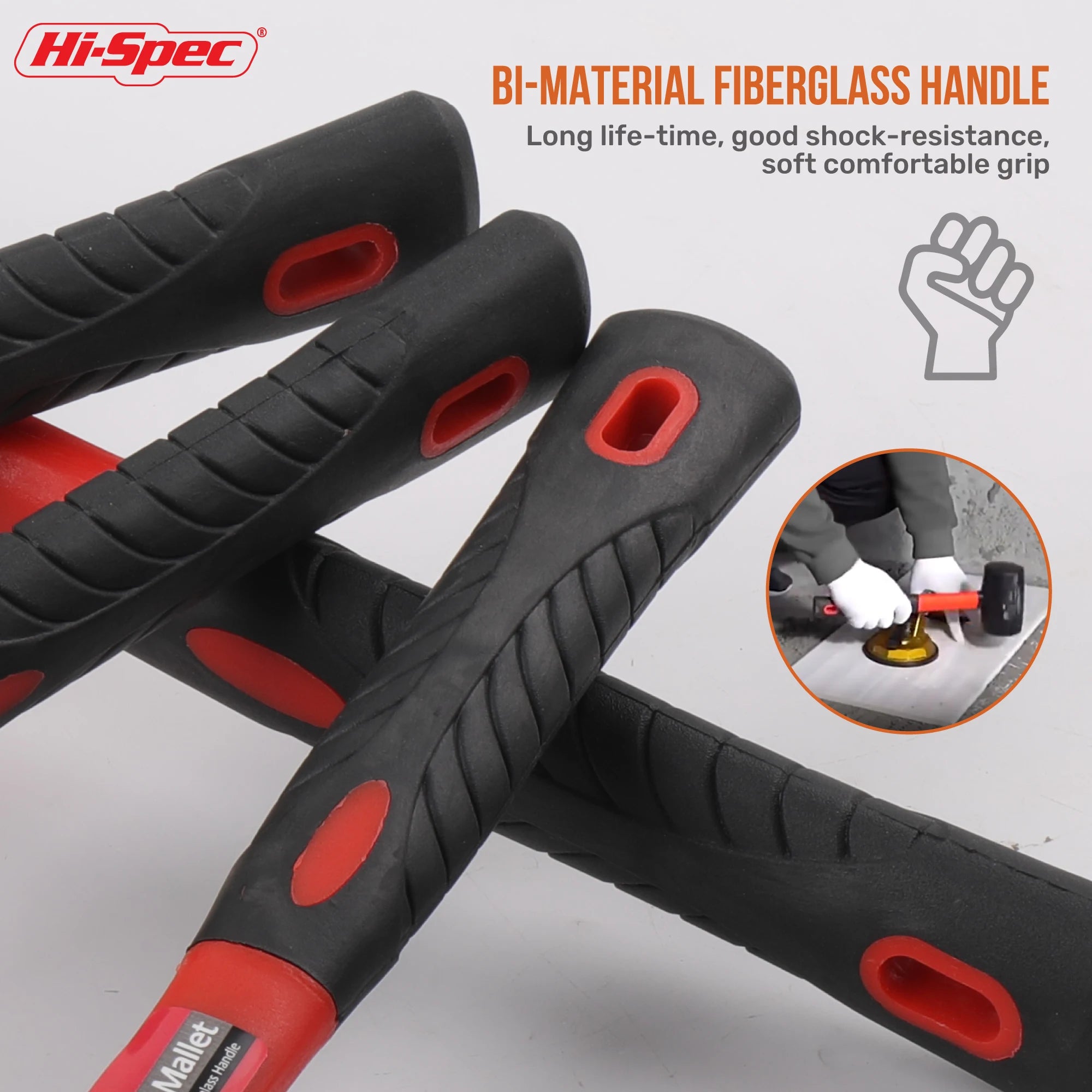 Hi-Spec Double Face Rubber Hammer, Heavy Duty Mallet with Insulated Hand Tool & Anti-Slip Grip for Installation/DIY (8/16/24 Oz)