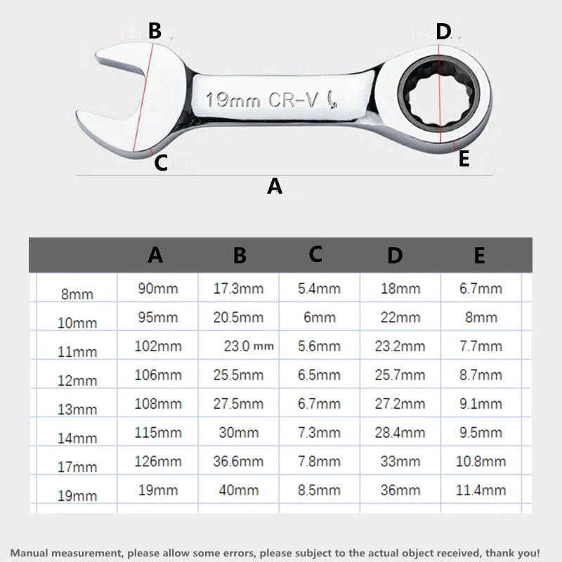 6-19mm Short Handle Quick Ratchet Wrench 72 Teeth Multi Functional Portable Short Dual-use Plum Blossom Small Wrench Hand Tools