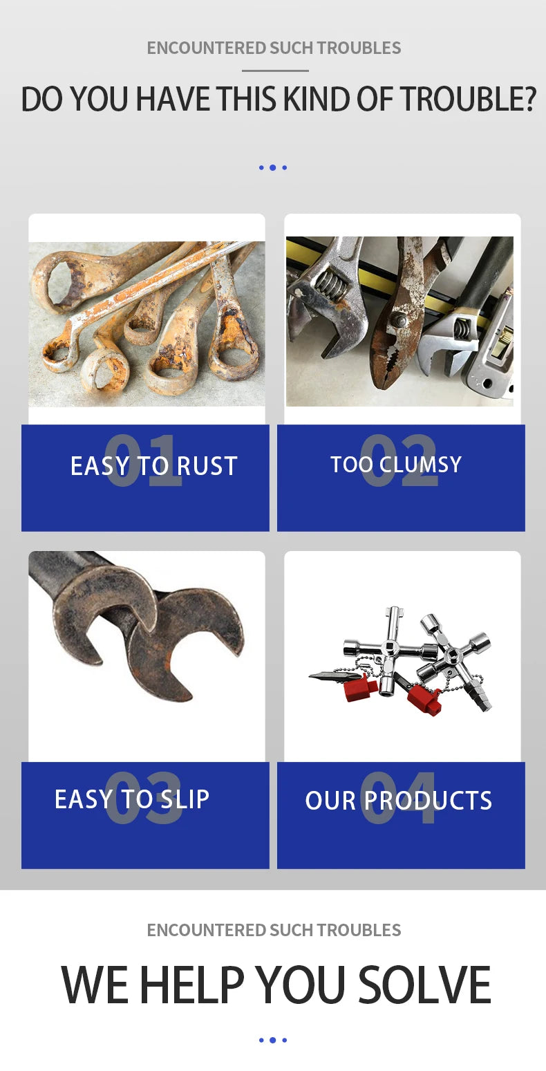 4in1 Electric Cabinet Elevator Hex Key Wrench Watermeter Valve Inner Triangle Wrench Multi-purpose Screwdriver Tool Set Portable