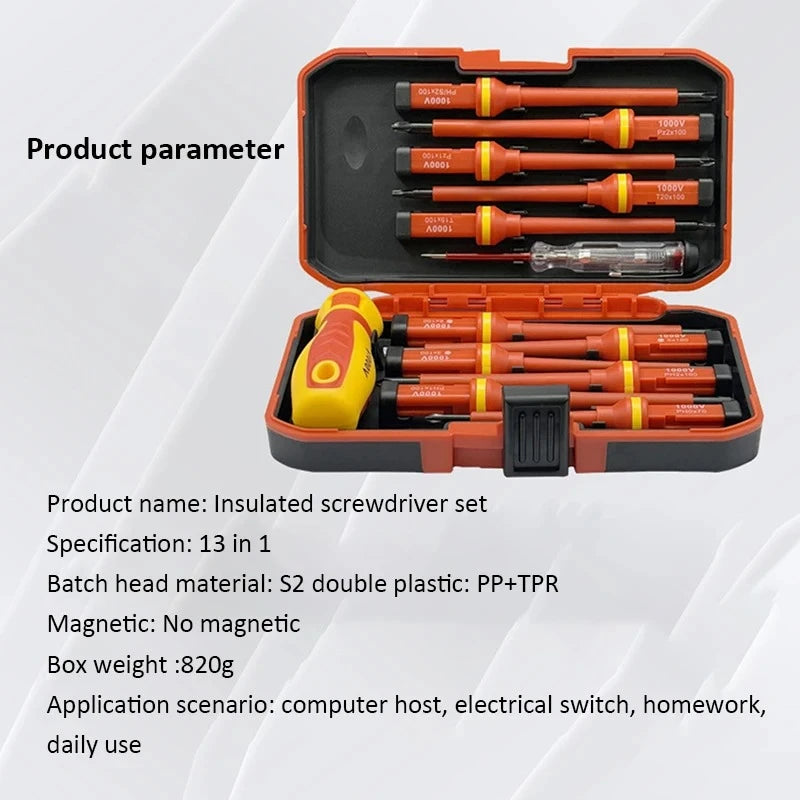 13 in 1 Electrician Screwdriver Set Phillips Slotted Torx Professional 1000V Insulated CRV Magnetic Screw Driver Changeable Bit