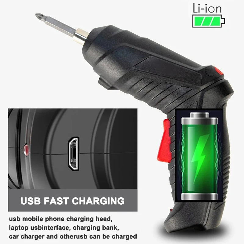 47PCS 3.6v Cordless Screwdriver Set with Rechargeable Lithium Battery Household Electric Drill Tool Kit for Maintenance Repair