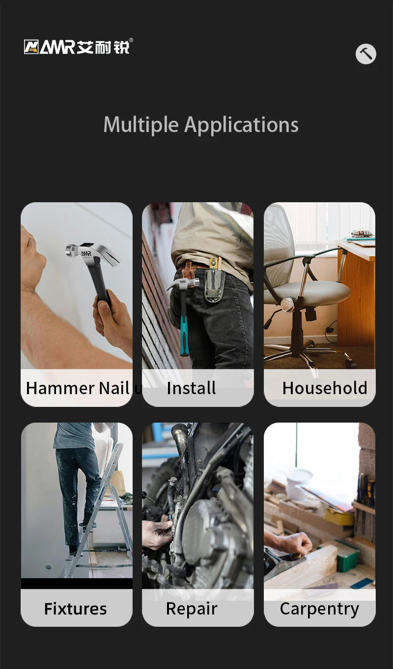 AMR Claw Hammer 8OZ/12OZ/16OZ Claw Framing Hammer with High-carbon Steel Hammer Head & Anti Slip Handle