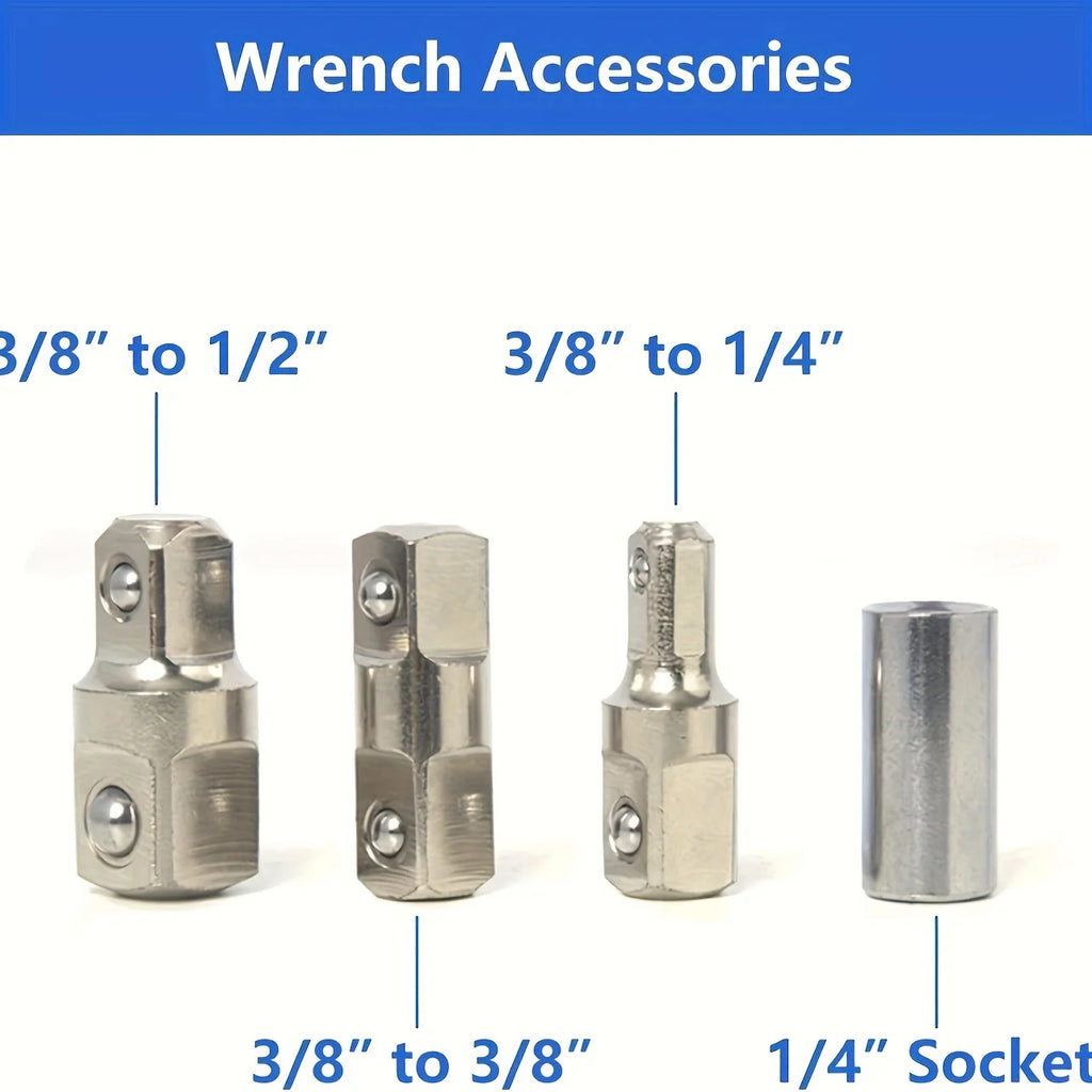 Impact Resistant Extension Wrench Set, Multi-Purpose Ratchet Wrench w/ 12, 14, 38mm Square Drive Adapters for Tight Spaces
