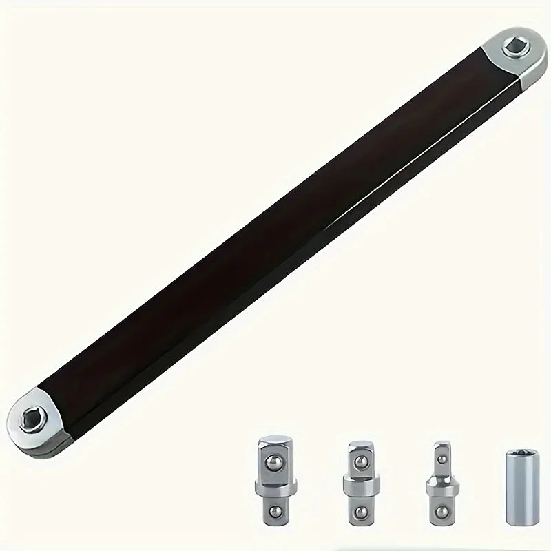 Impact Resistant Extension Wrench Set, Multi-Purpose Ratchet Wrench w/ 12, 14, 38mm Square Drive Adapters for Tight Spaces