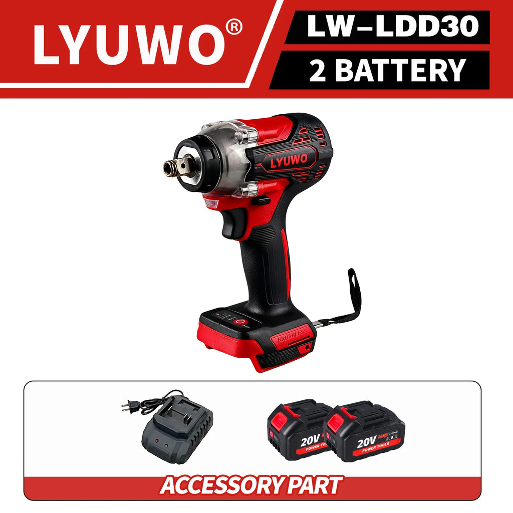 LYUWO 20V 420N. m Industrial Grade Impact Wrench For Automotive Repair, Woodworking, Lithium Battery, Brushless Electric Wrench
