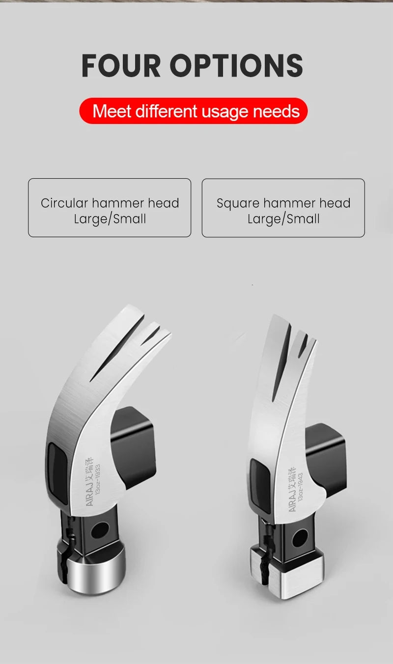 AIRAJ Short/Long Handle Claw Hammer Double Nail High Carbon Steel Household Durable Anti Slip Industrial Grade Hand Tool