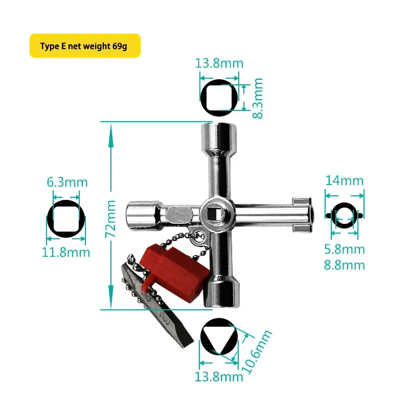 4in1 Electric Cabinet Elevator Hex Key Wrench Watermeter Valve Inner Triangle Wrench Multi-purpose Screwdriver Tool Set Portable