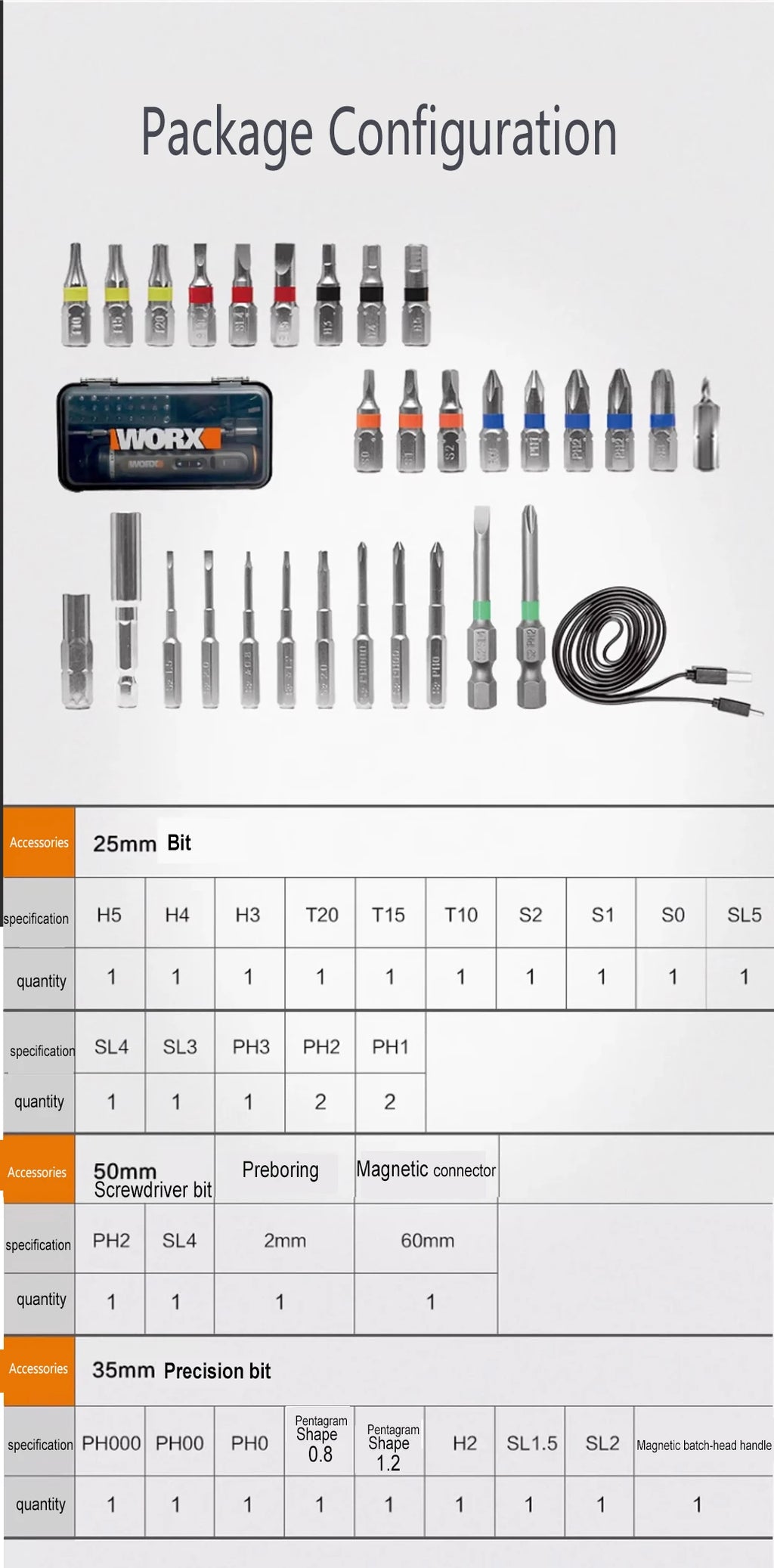 WORX  WX242 4V Electrical Screwdriver Set Smart Cordless Electric Screwdrivers USB Rechargeable 30 Bit Set Mini Drill Power Tool
