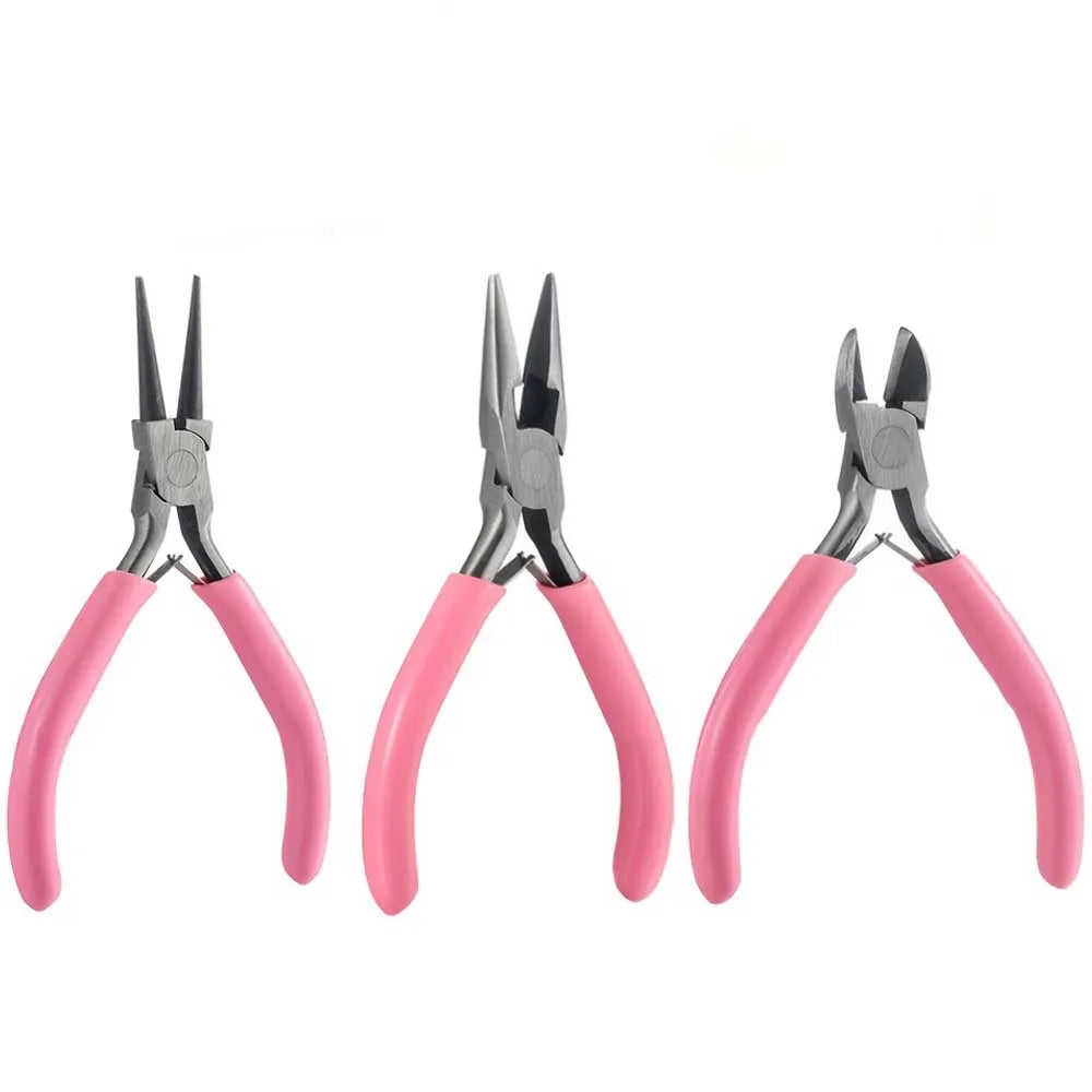 Portable 3 Styles Jewelry Pliers Tool Set Jewelry Making Round Nose Plier Tweezers Kit for Handcraft Beading Sewing DIY Supplies