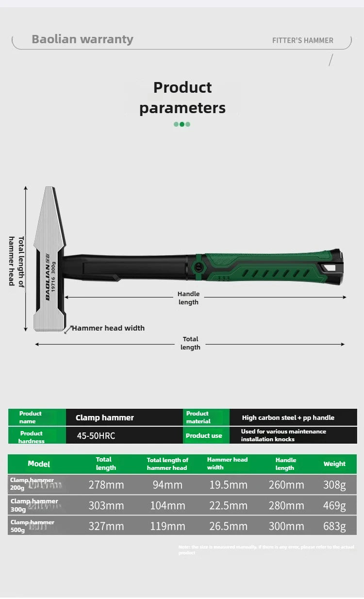 Hardware Tools, Building Decoration, Flat Head Hammer 200g, Plastic Coated Duckbill Hammer, Hammer Head 500g, Fitter Hammer