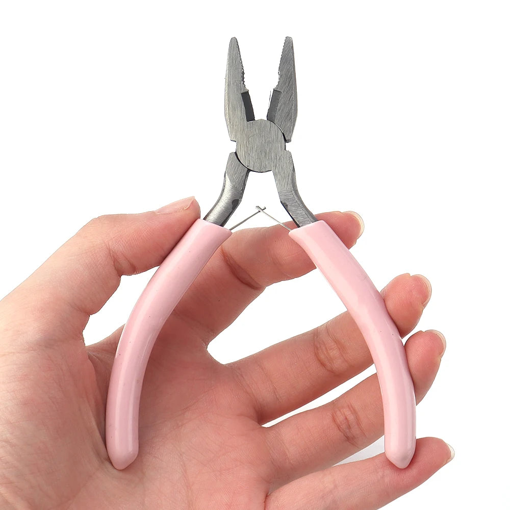 Portable Pink Stainless Steel Pliers Tool Set Jewelry Making Round Nose Plier Tweezers Kit for Handcrafts Beading Sewing DIY Sup
