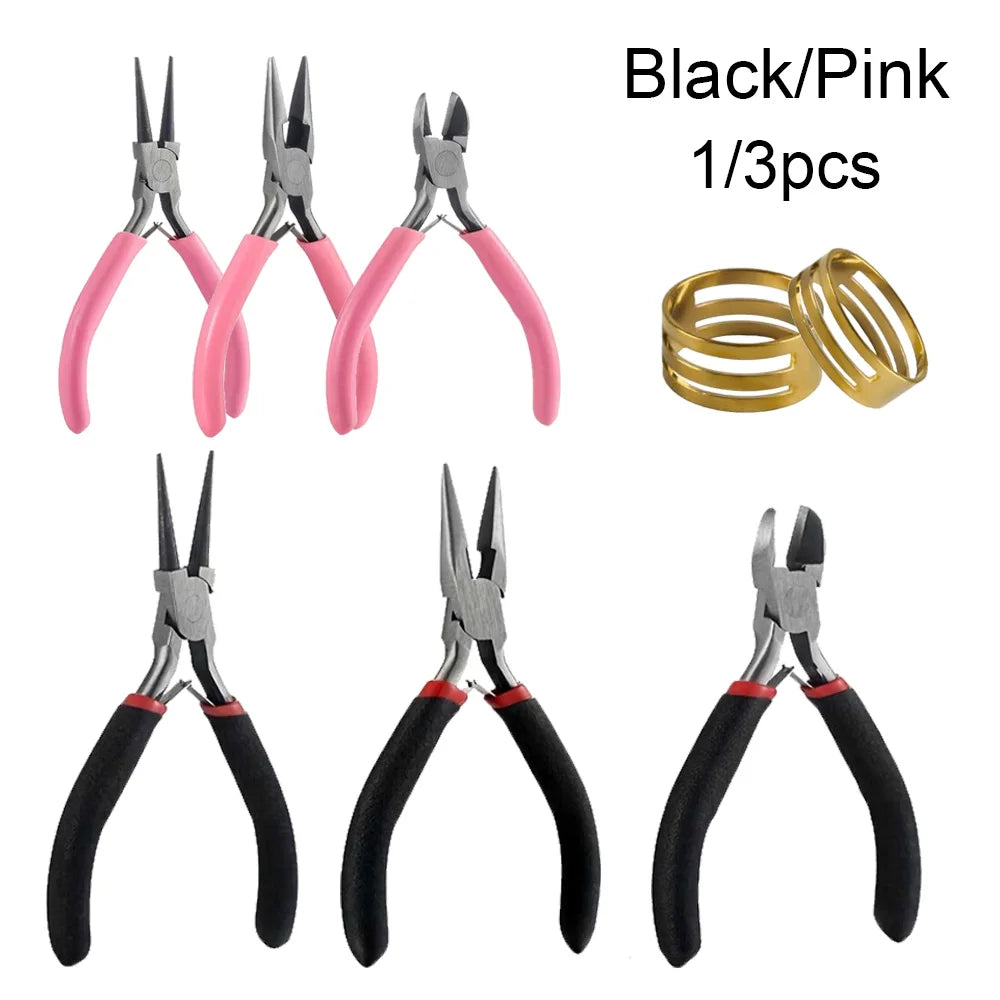 Portable 3 Styles Jewelry Pliers Tool Set Jewelry Making Round Nose Plier Tweezers Kit for Handcraft Beading Sewing DIY Supplies